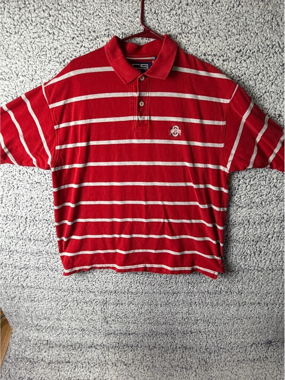 Ohio State Buckeyes Polo Shirt Men’s Large Red Gray Stripe NCAA CCS Vintage